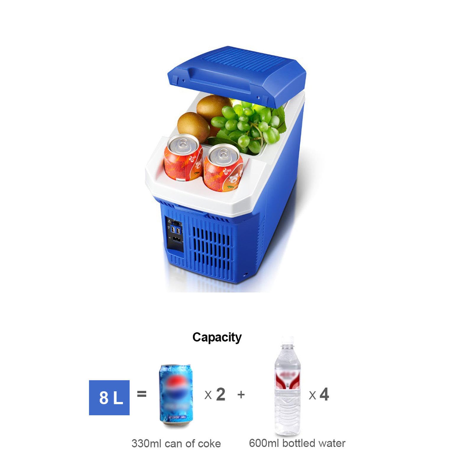 Frigo Riscaldatore Elettrico Portatile Termoelettrico Personale 12 V capacità 8 Litri Mini Frigorifero per Auto 12 V DC E 100-240V AC USB per Bevande, Cibo, Casa, Ufficio E Auto,Blue