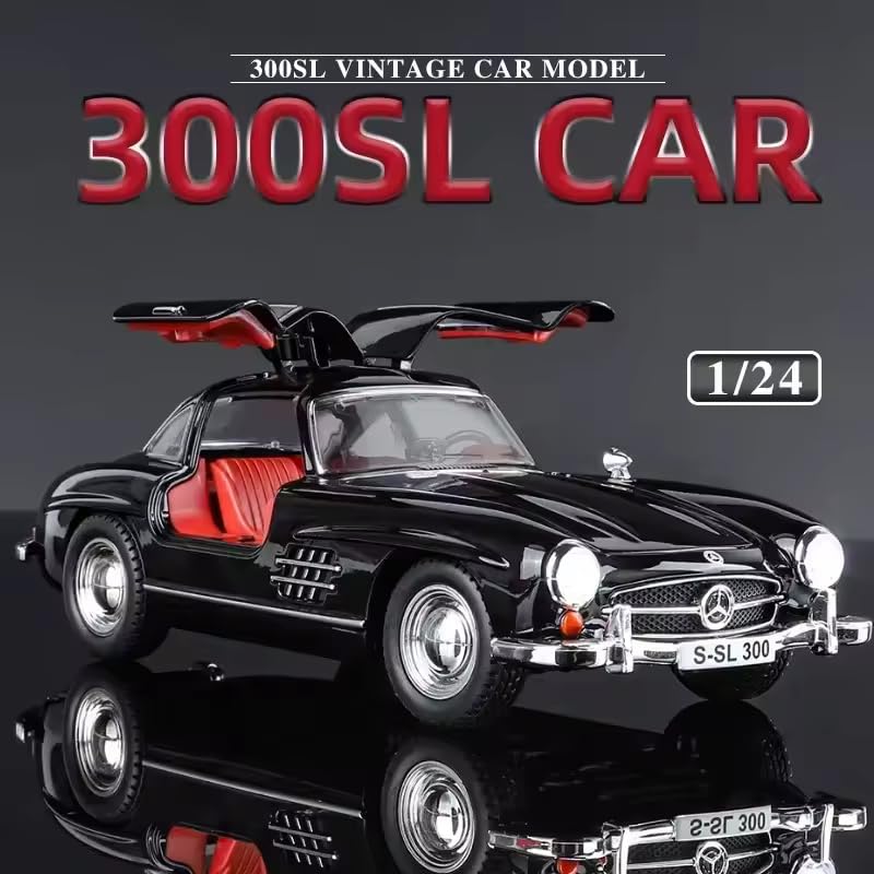 Image of Alokik Enterprise 1:24 Black Marcedes Benz Vintage 300SL Diecast Metal Pull Back Car with 6 Openable Doors with Sound and Light Toy Decoration car Best Gift Toys for Kids 【Black】