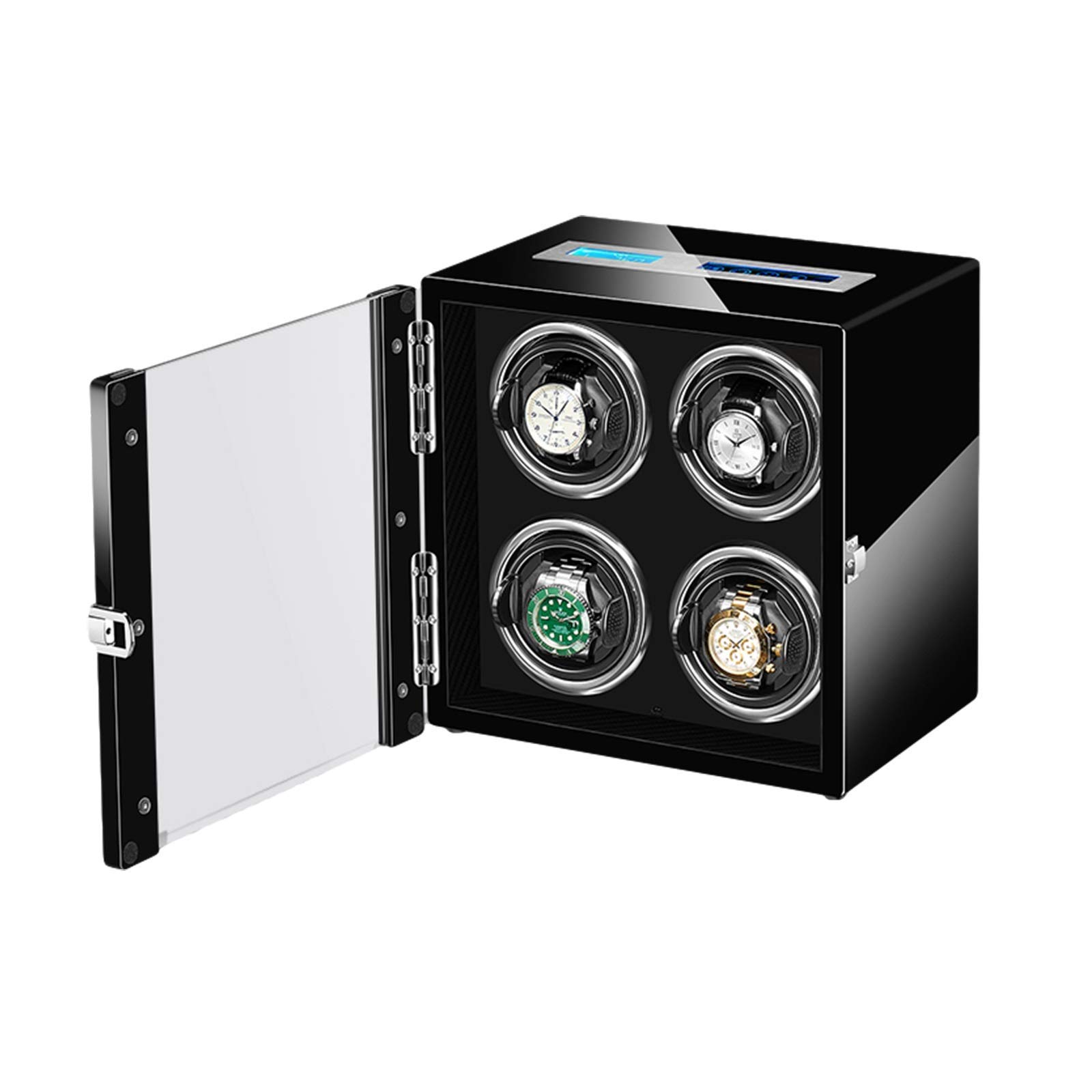 Caricatore Automatico per Orologi con 4 Display LCD, Schermo Touch, Telecomando, retroilluminazione a LED, Cuscini per Orologi Regolabili, Motore Silenzioso. Marrone, NER，Black