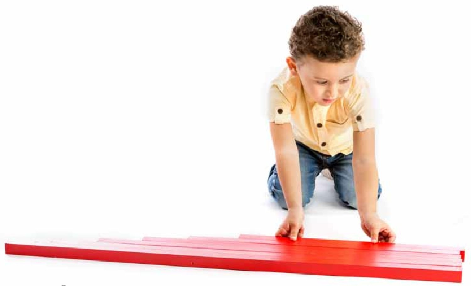 edu fun 91110 Montessori Red Long Rods Holz Stangen rot mit Aufbewahrungsständer pädagögisches Lernspielzeug für Kinder ab 3 Jahren 10 längliche Holzstangen von 10 cm - 100 cm Holzspielzeug