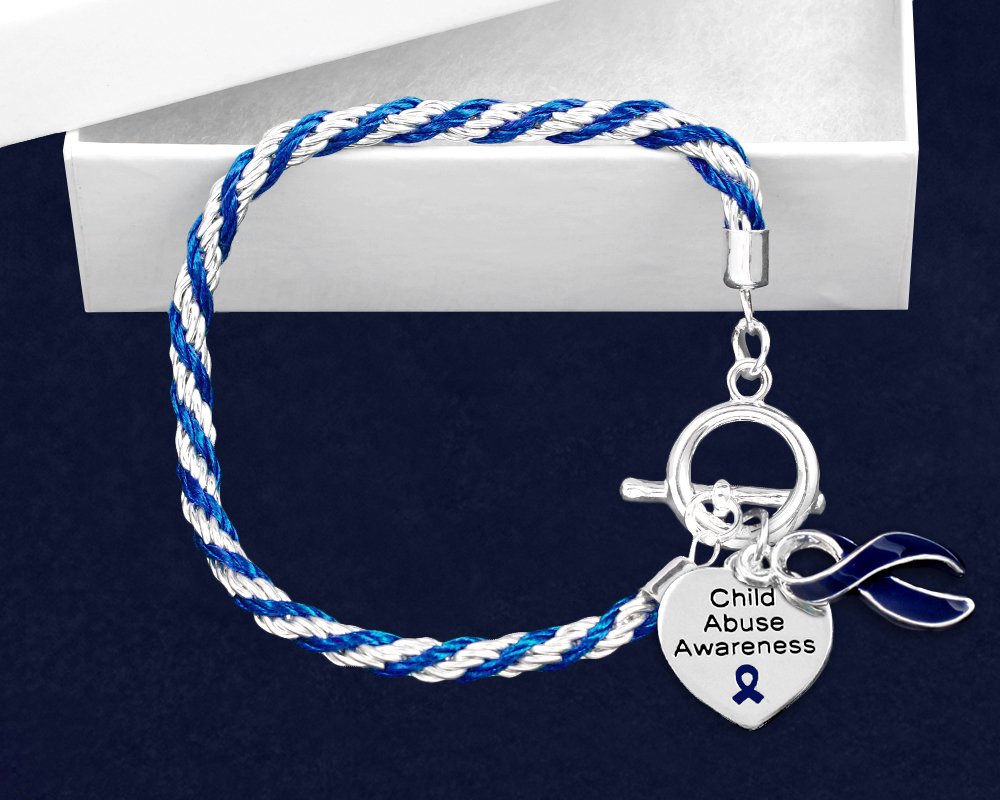 Fundraising For A Cause Pulsera de concienciación sobre el abuso infantil con cuerda de acento, pulseras de cinta azul oscuro para concienciación y prevención del abuso infantil