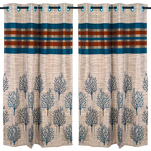 Image of Story@Home Set of 4 Pcs Combo Jacquard Multi Eyelet Ringtop Fancy Trendy Designer Premium 7 feet Door Curtains 84 inch X 46 inch, Green