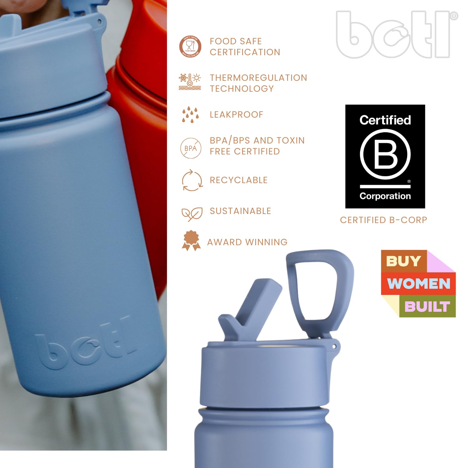 onegreenbottle 400ml Insulated Stainless Steel Water Bottle, Leakproof Vacuum Flask with Straw Lid & Carry Handle - Image 3