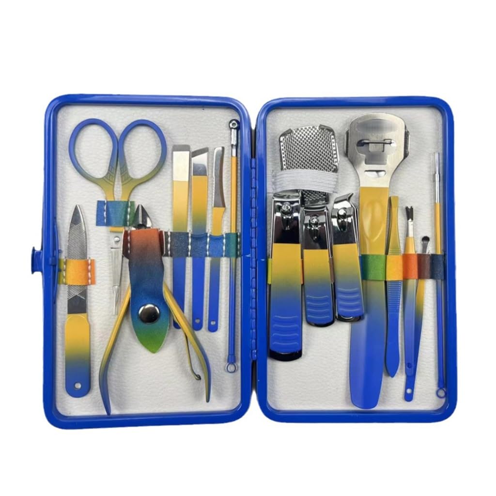 Kit manucure pédicure de voyage 16 pièces en acier coloré pour déplacements