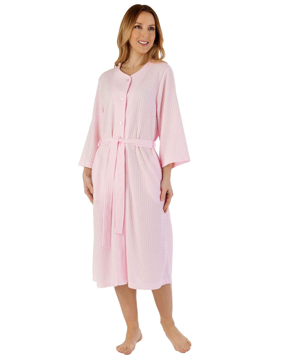 Slenderella Ladies Button Waffle Gown HC3302 Pink Large