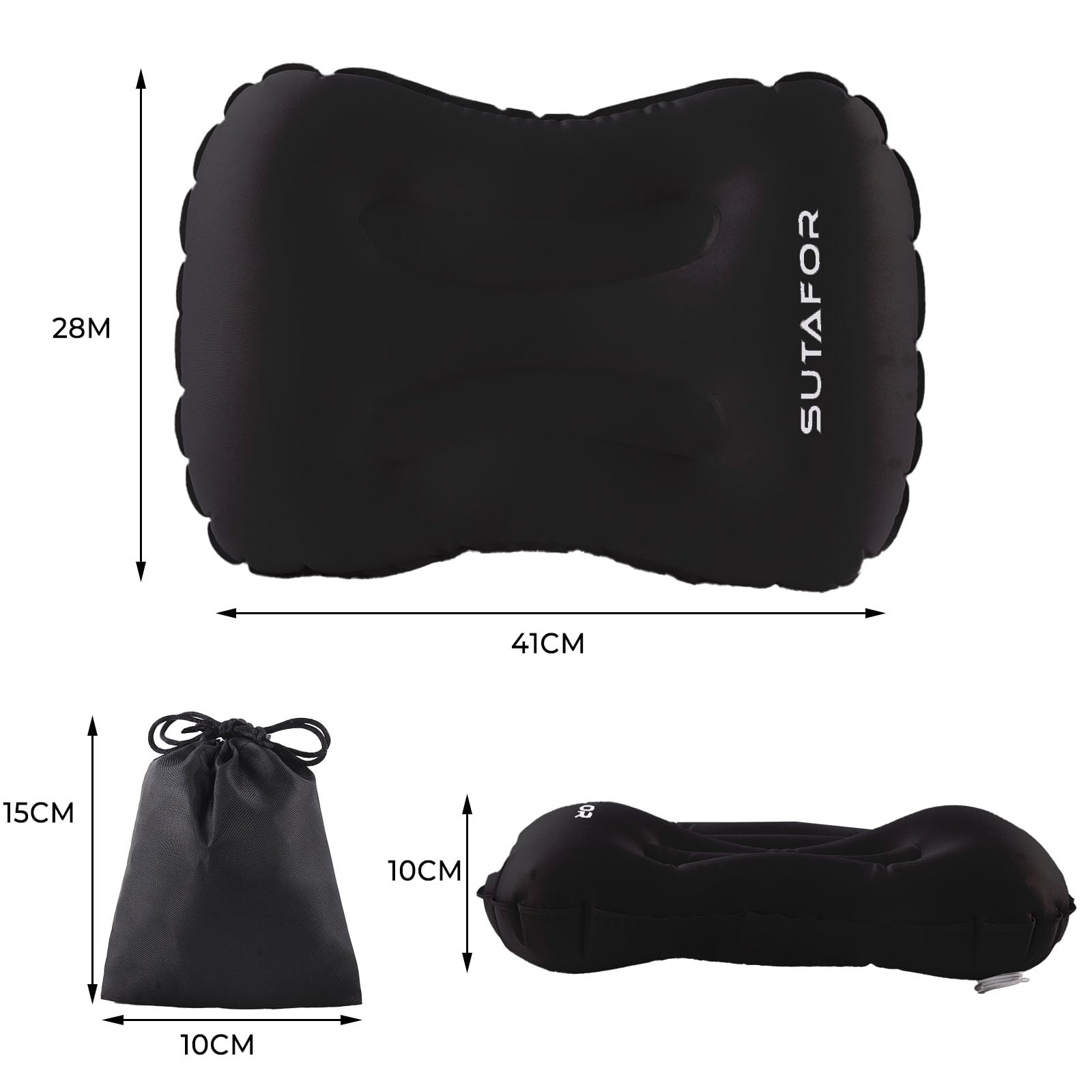 Lot De 2 Oreillers De Camping SUTAFOR – Ultralégers 73 G, Gonflables, En TPU, Noirs, Pour Voyage Et Plage
