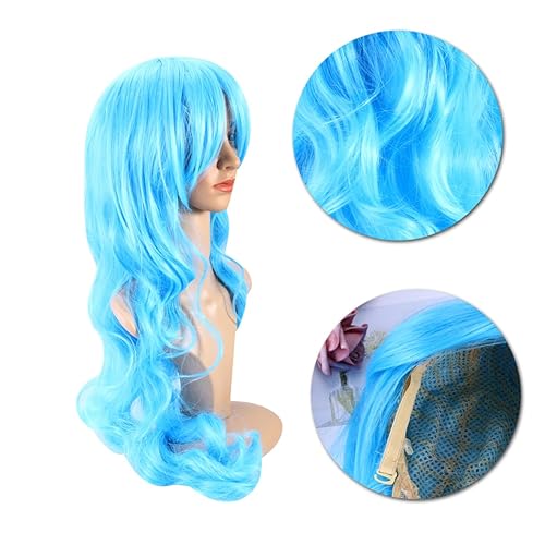 Miniatura 7 de FRCOLOR 80 Pelucas de cabello lacio de encaje pelucas onduladas para cosplay, pelucas coloridas para mujeres, pelucas de color rizado, peluca rizada