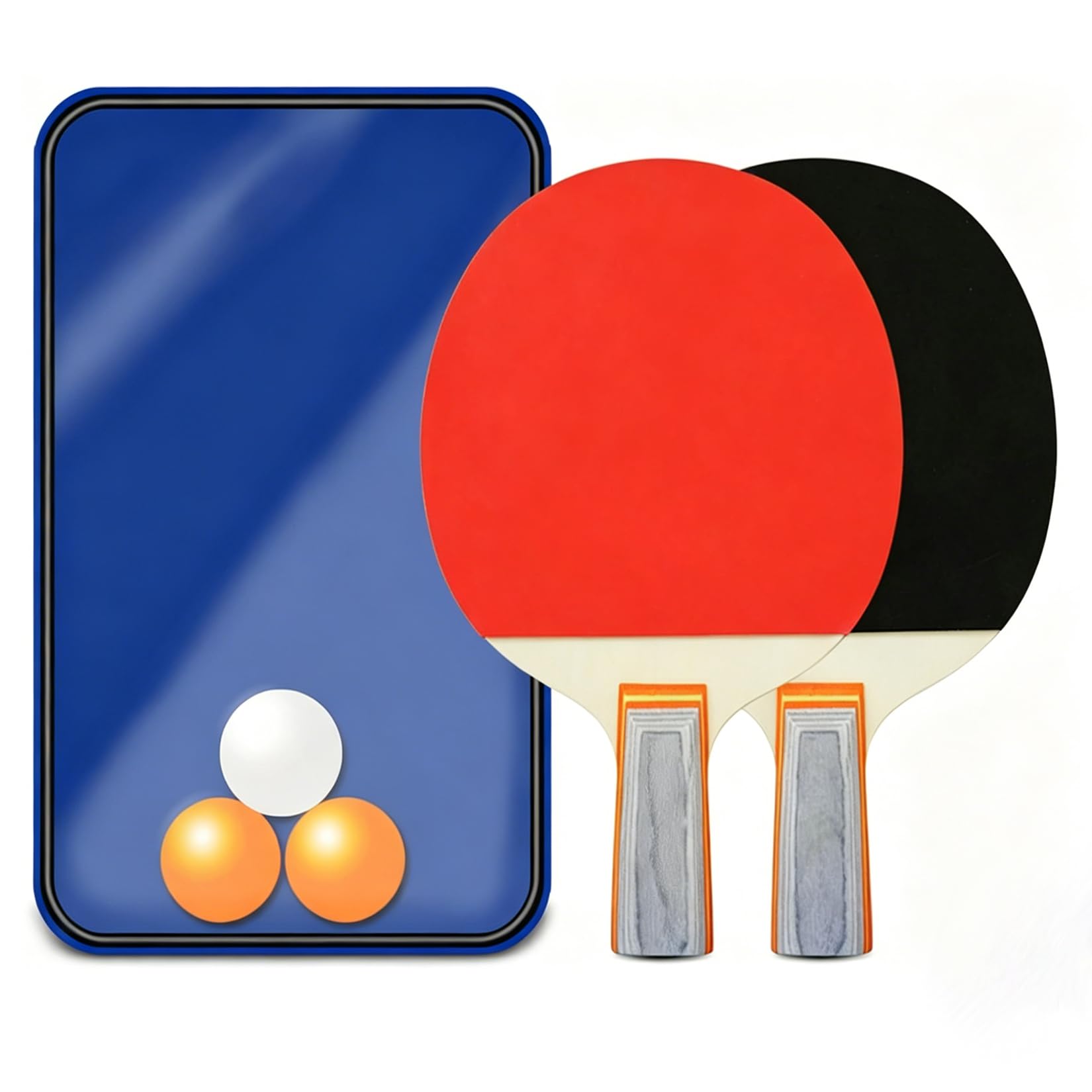 Set de 6 Piezas de Ping Pong, 2 Raquetas Clásicas Grises de Mango Corto, 3 Pelotas de Ping Pong, Bolsa de Transporte, Portátil para Mesa de Ping Pong Exterior Plegable y Juegos Interior Exterior