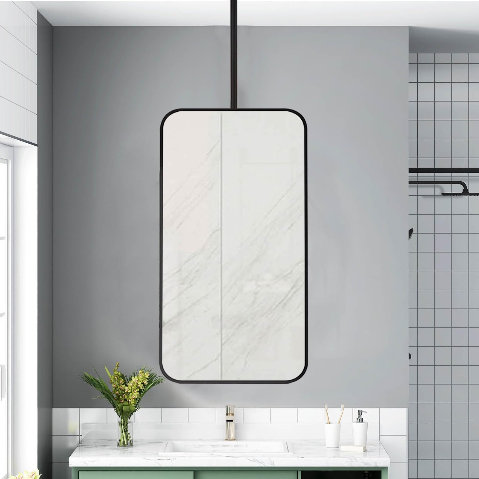Miroir de salle de bain rectangulaire encadré design moderne