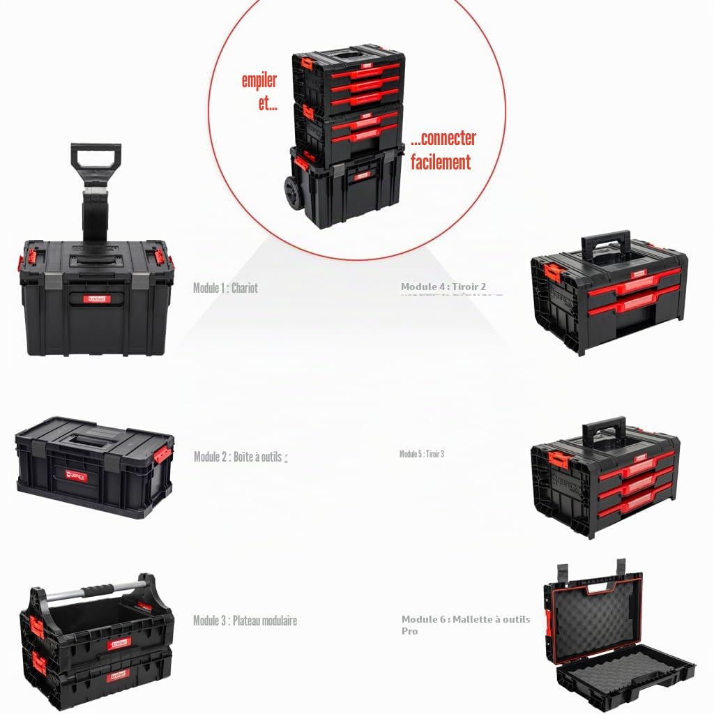 Chariot à outils XL modulable - Mallette d'atelier de la série « Q-Brick » - Avec de nombreux accessoires - Pour usage privé et commercial