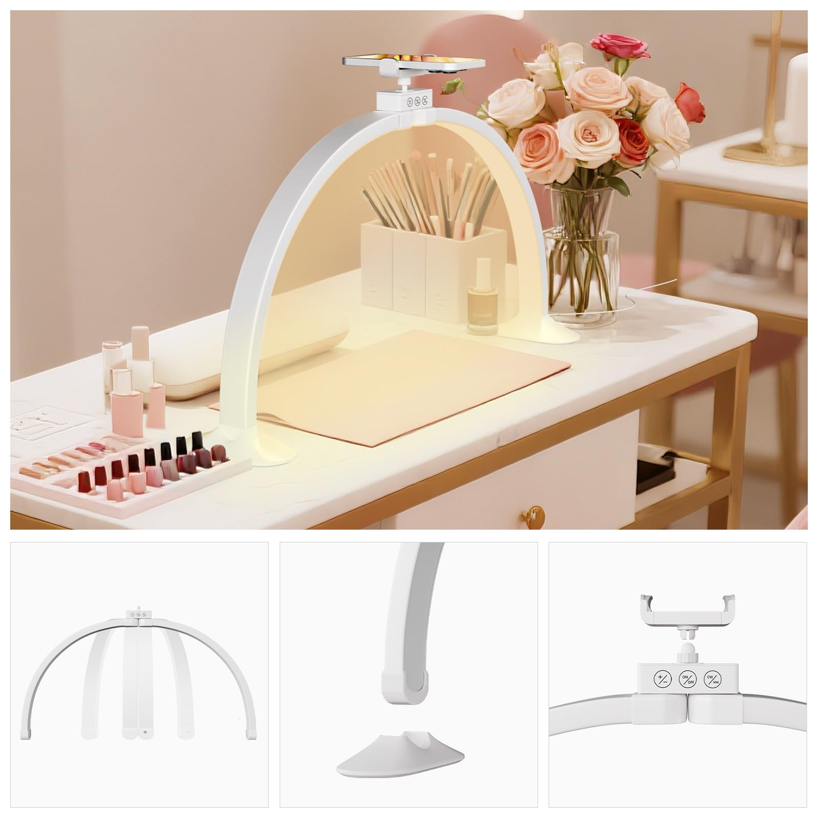 Media Luna Lámpara para Uñas, 71CM 36W LáMpara De Escritorio De UñAs para Teléfono Móvil, LED Professional Nail Light Lash Light, Luz de Pestañas para Pestañas Tatuaje Manicura