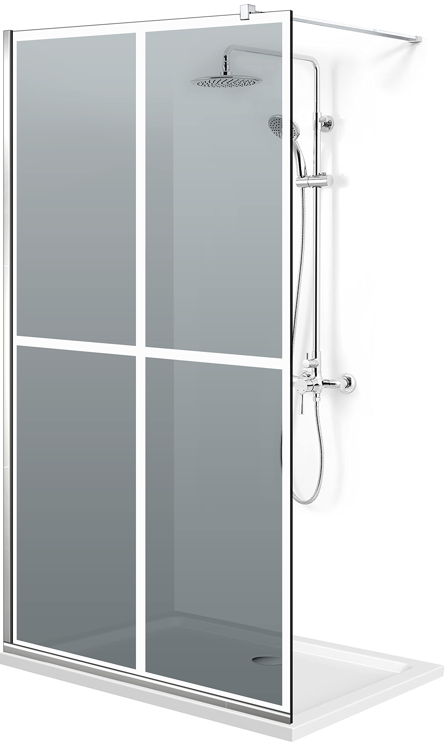 Aqua Roy Modell Weiß Basic 100 cm Leicht zu reinigen Walk in Duschwand Sicherheitsglas Panel 8 mm Duschabtrennung für Wetroom Nano beschichtet sandgestrahltes Muster Edelstahl (1. graues Glas)