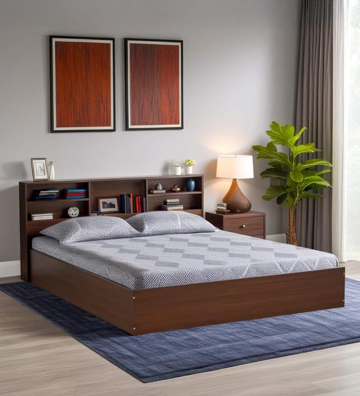 Image of Mintwud Pepperfry Engineered Wood King Size Bed with Hydraulic Storage | Wooden Double Bed Cot Palang Furniture with Headboard for Home Bedroom Living Room and Hotel (Walnut Finish)