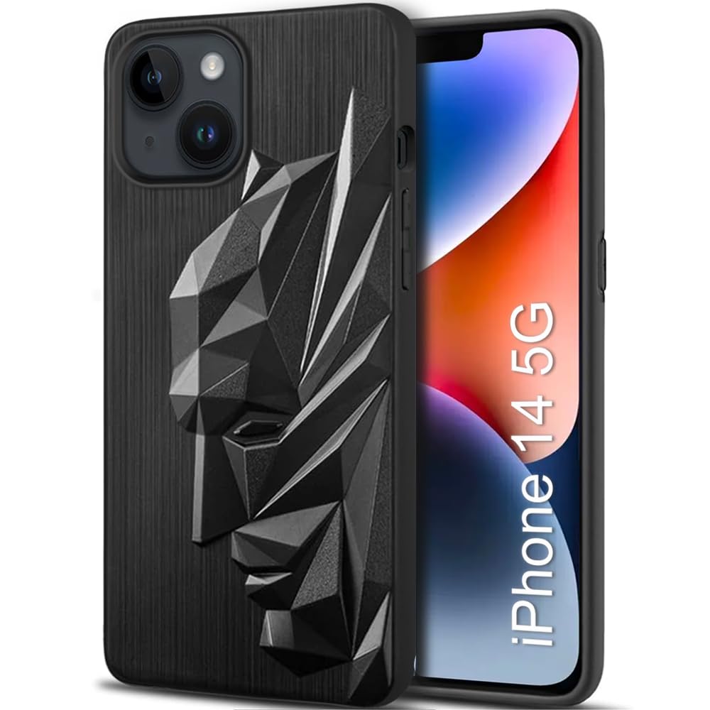 TOUCCH 3D Face Case Cover for iPhone 14| Shock Proof Silicone Case Design with Camera Protection Ring| Liquid Case (Microfibre Lining) for iPhone 14 | Silicone - Black