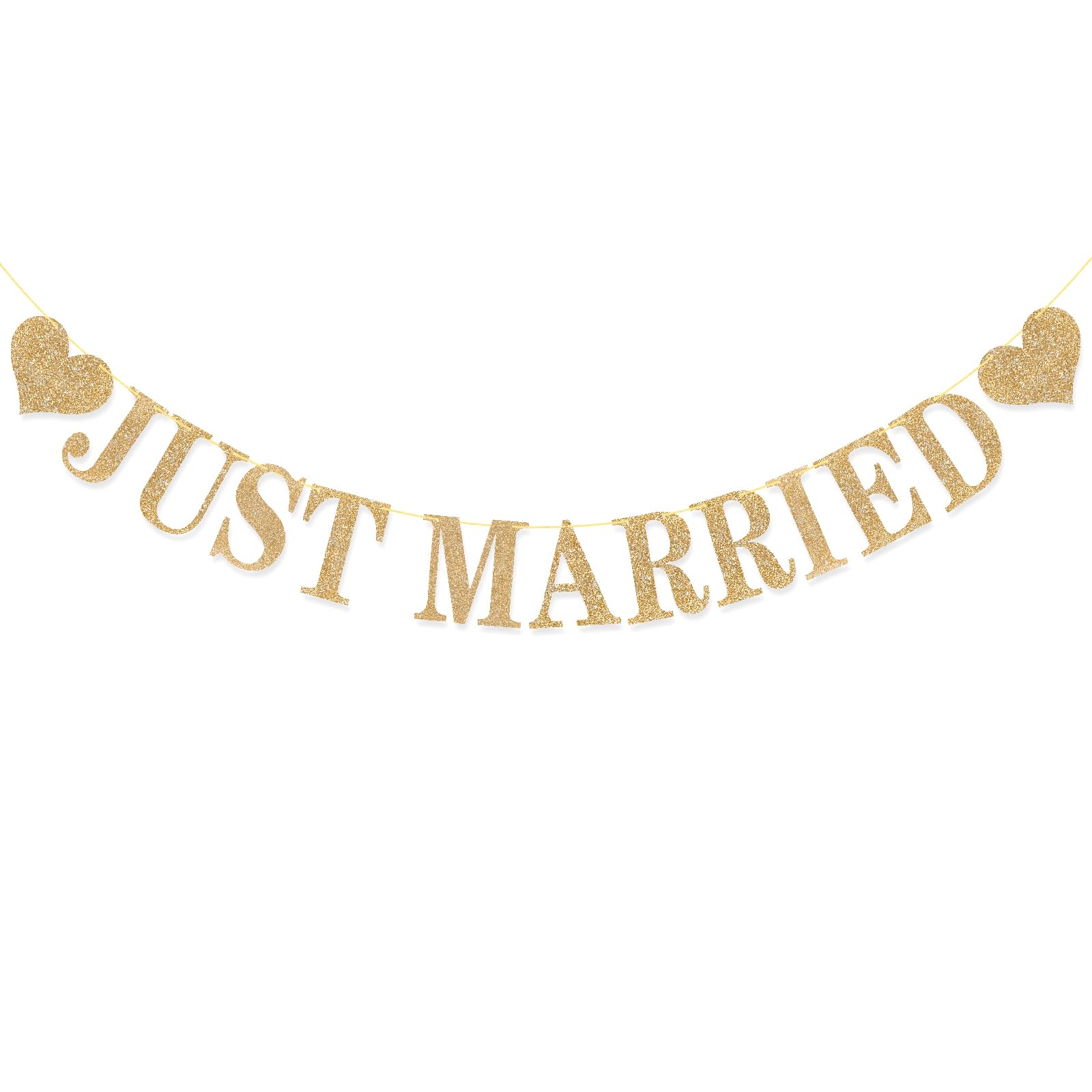 G2PLUS 3.5M Just Married Banner: Champagne Gold Glitter Paper Garland, Wedding Banner with Heart, Just Married Decorations for Wedding Reception, Honeymoon Party and Newlywed Celebration