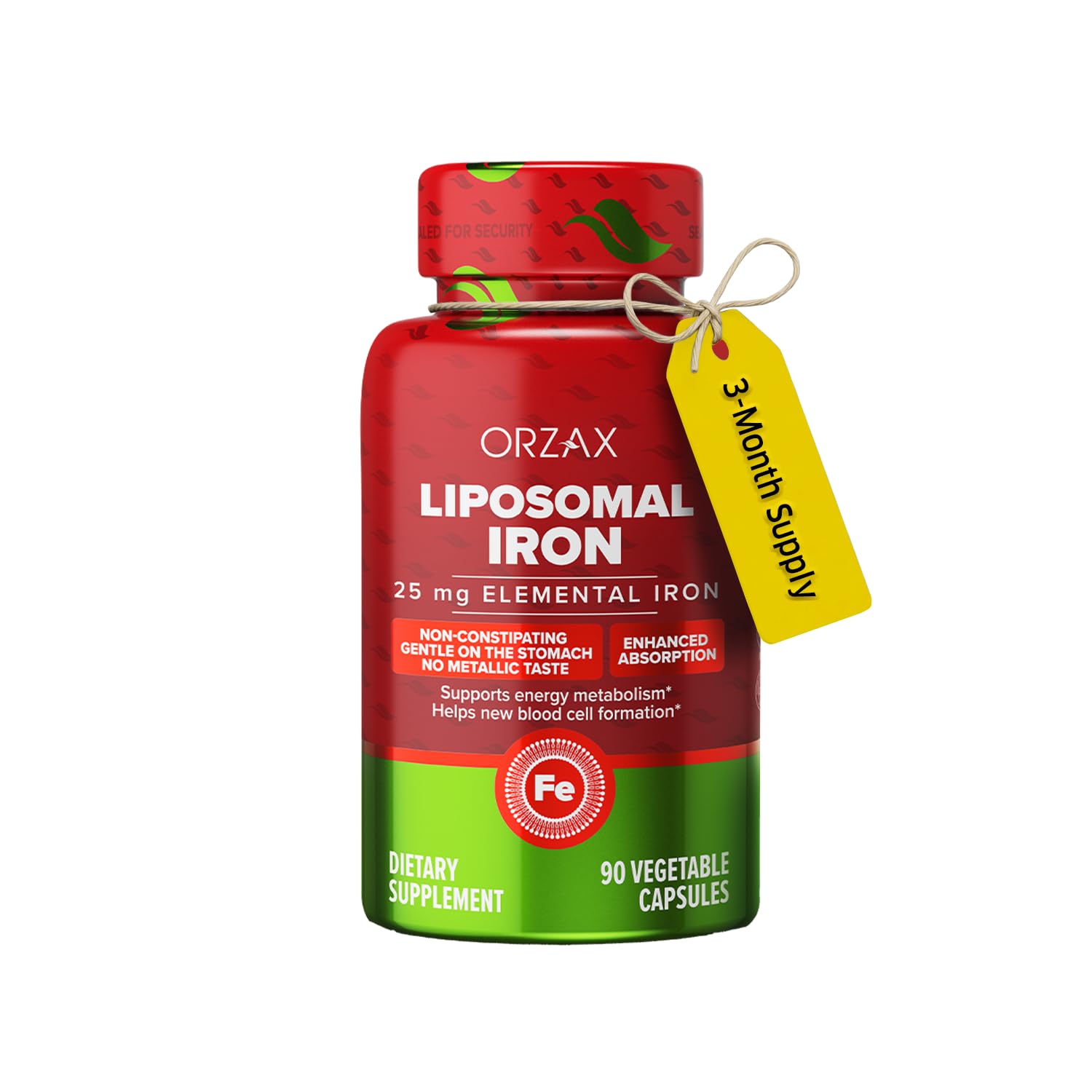 Iron Supplement 25 mg -Liposomal Technology- High Bioavailability 90 Vegetable Capsules, Helps New Blood Cell Production, Non-Constipating, Non-GMO & Gluten Free, for Women, Men, Adults