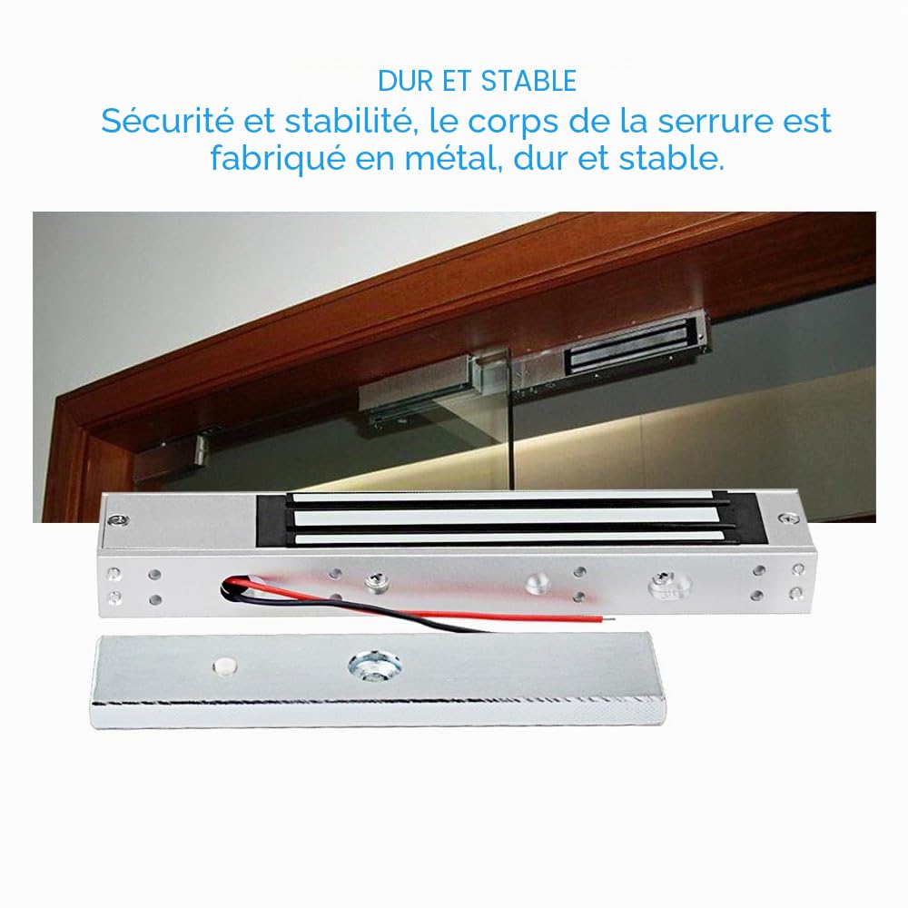 Serrure électromagnétique Contrôle d'accès 280 kg Force de maintien Serrure de porte électromagnétique DC12 V Mode NC de sécurité intégrée pour système de sécurité électrique Porte simple