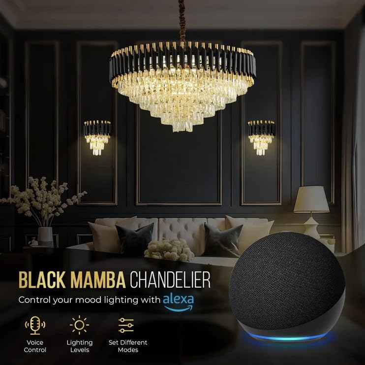 Image of Harold Electricals Stainless Steel Black Mamba Round K9 Crystal Chandelier | Alexa Enabled Modern Chandelier Light Fixture for Hallway, Living Room, Hotel & Entryways - Warm White, 16 Inch (400mm)