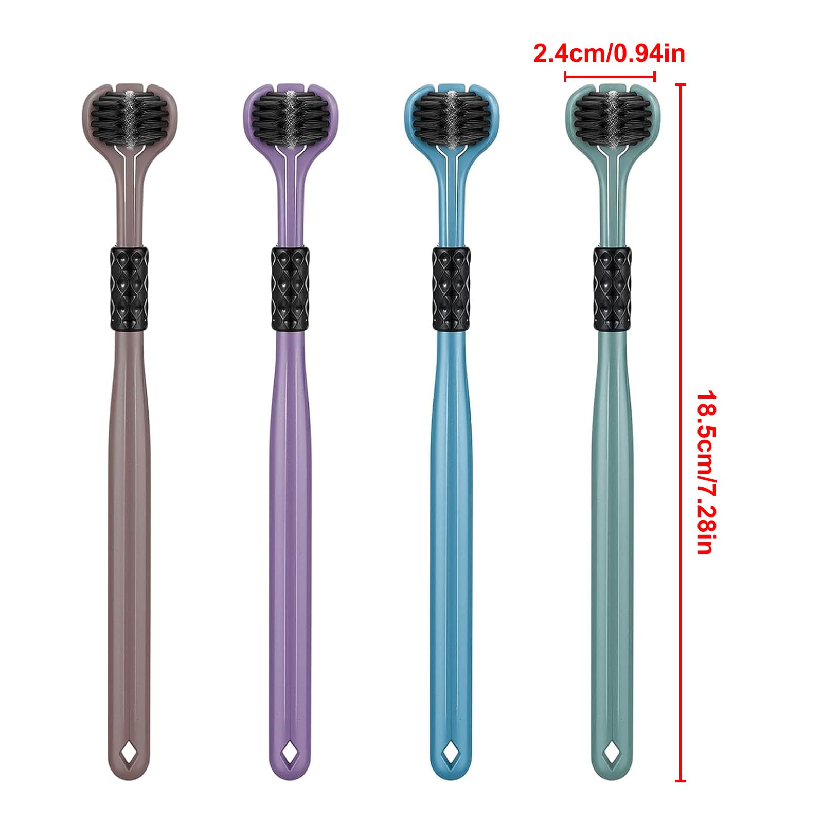 Cepillo de dientes de tres cabezales suave para adultos juego de viaje 3 lados