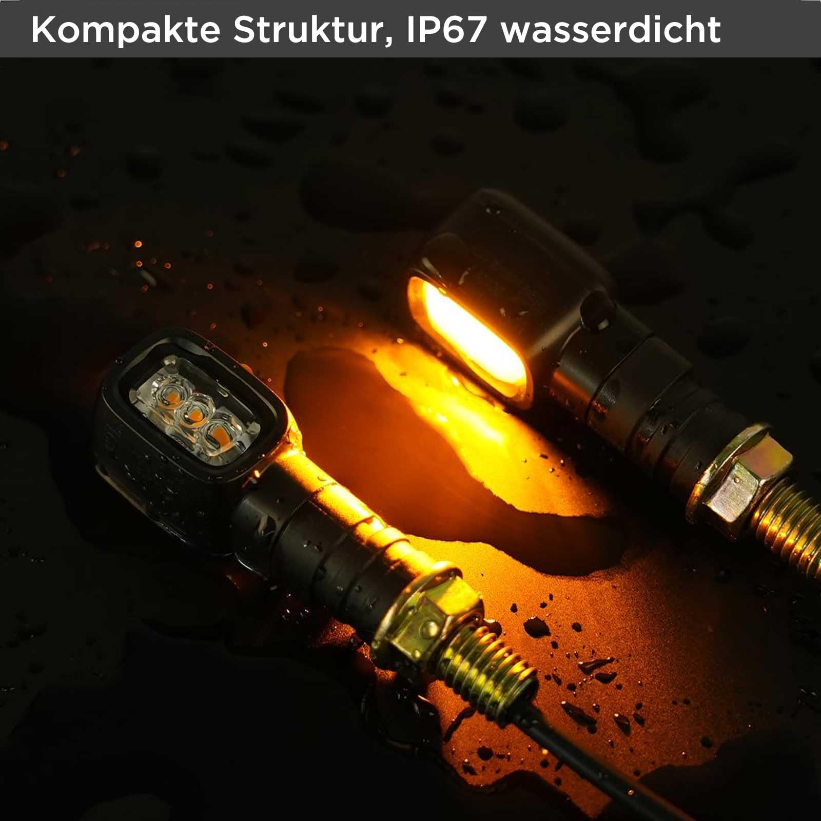 evermotor 12V Mini LED Blinker Motorrad, E24 E-geprüft, 2 Stück 1.2W Retro Motorrad Blinker Rechteckig, M10-Gewinde, LED mit hoher Helligkeit, IP67 Wasserdicht