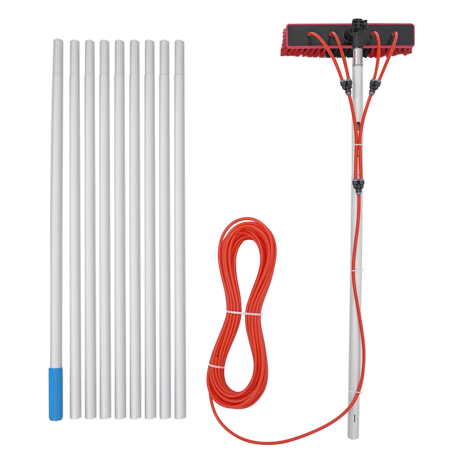 Cepillo de lavado de 10 m con cabezal giratorio de 180 grados, cepillo de limpieza y barra de limpieza para panel solar, juego de barras de limpieza para ventanas exteriores
