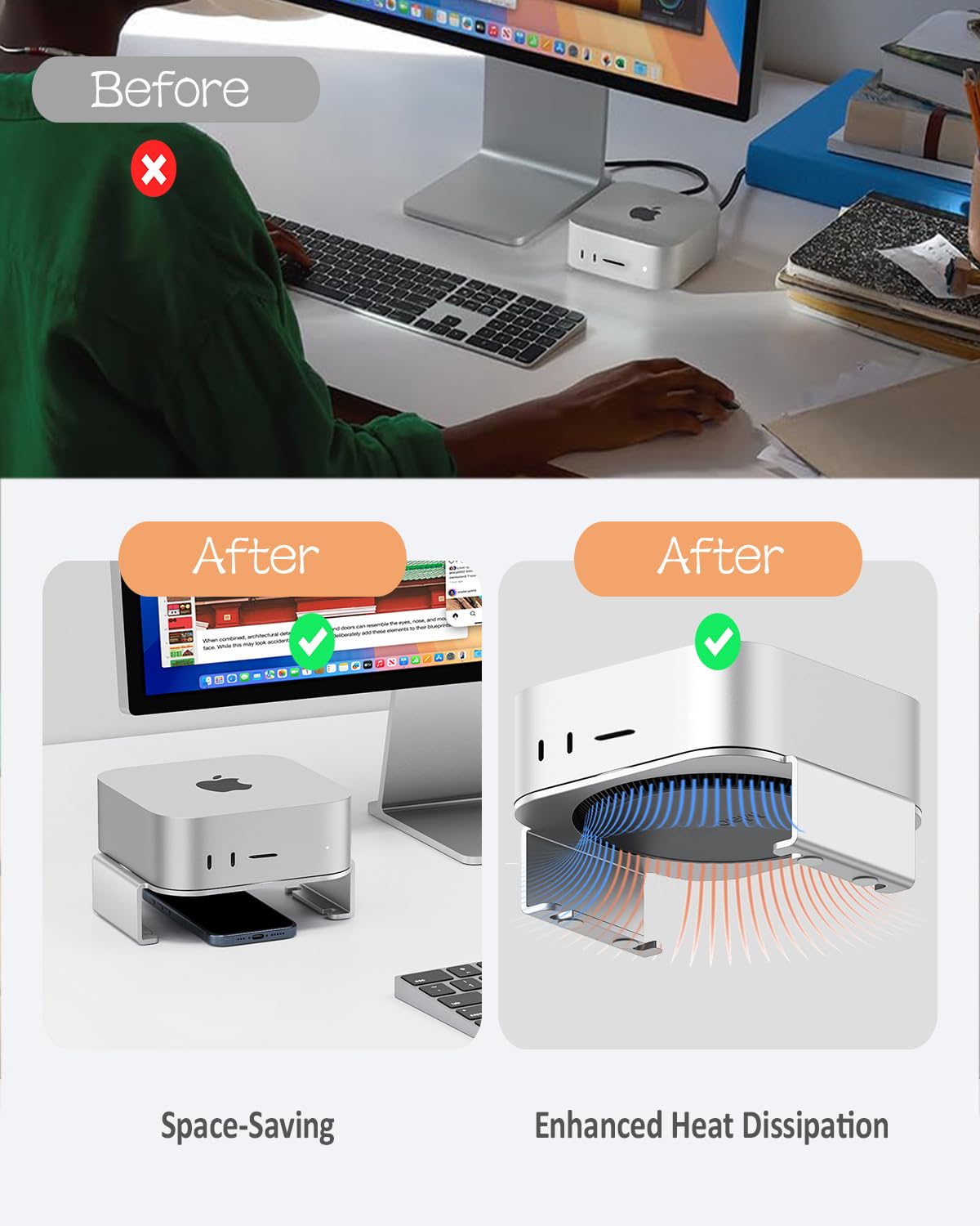 Supporto da scrivania in alluminio progettato solo per Mac Studio, flusso d'aria migliorato dissipa efficacemente il calore, organizzazione della scrivania