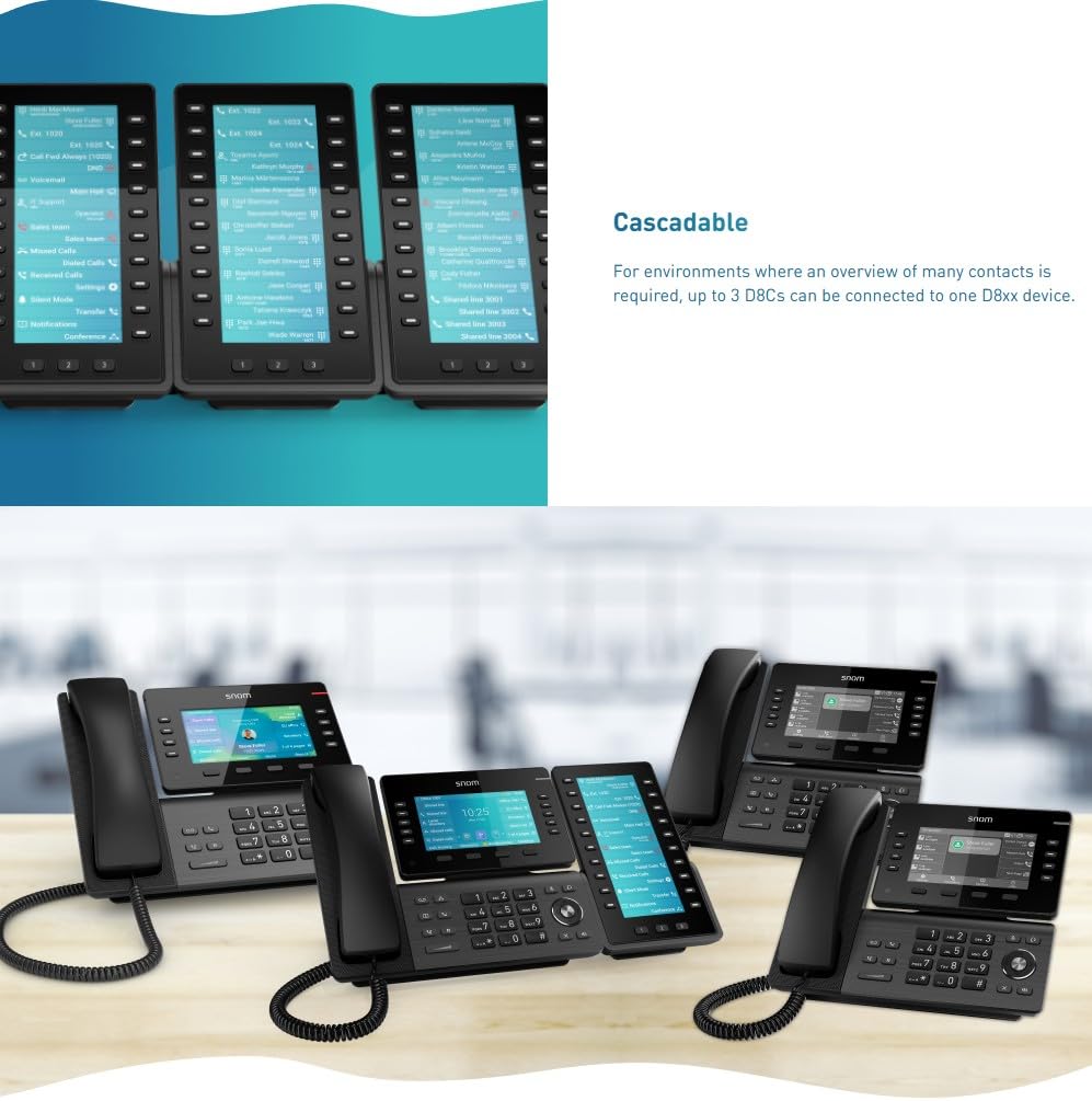 Snom D8C Erweiterungsmodul, 6,8" TFT, 20 Tasten, Schwarz | VoIP Tastenpanel mit BLF & Direktwahl-Funktion – Sidecar für Rezeption, Callcenter und Power-User, kompatibel mit D8xx
