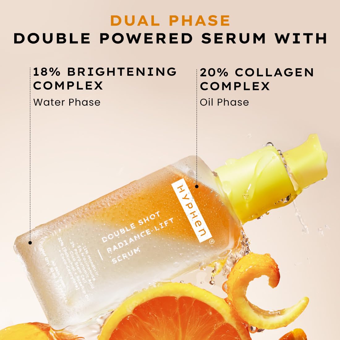 Hyphen 18% Brightening + 20% Collagen Face Serum | Double Serum with 11% Mandarin 5% Niacinamide 2% PGA & Bakuchiol | Brightening & Collagen Boost | Dark Spots & Melanin Reduction | All Skin Type-50ml - Image 2 thumbnail