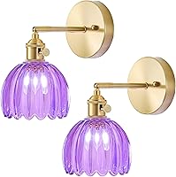 Vista 40 de Juego de 2 apliques de pared enchufables, apliques de pared vintage con pantalla de cristal transparente de tulipán, aplique de pared