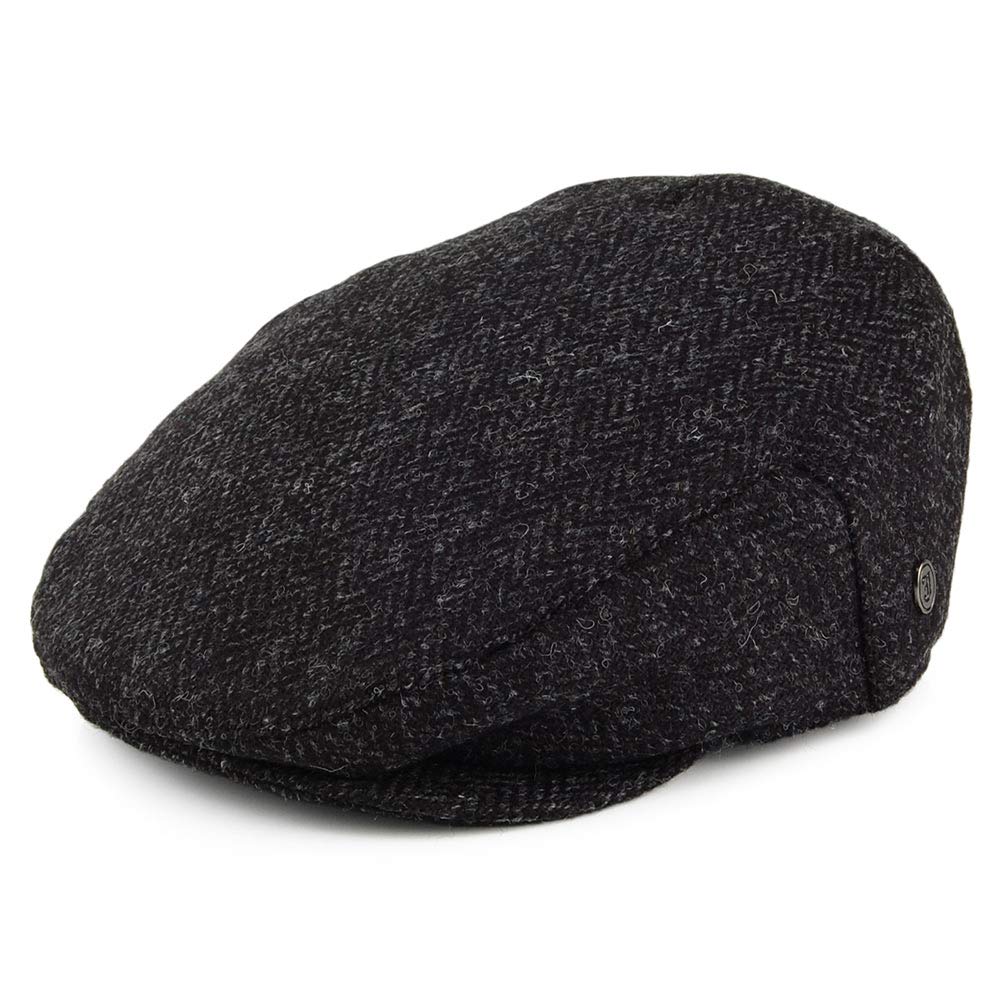 Jaxon & James Dunvegan Harris Tweed Herringbone Flat Cap - Black-Charcoal XL