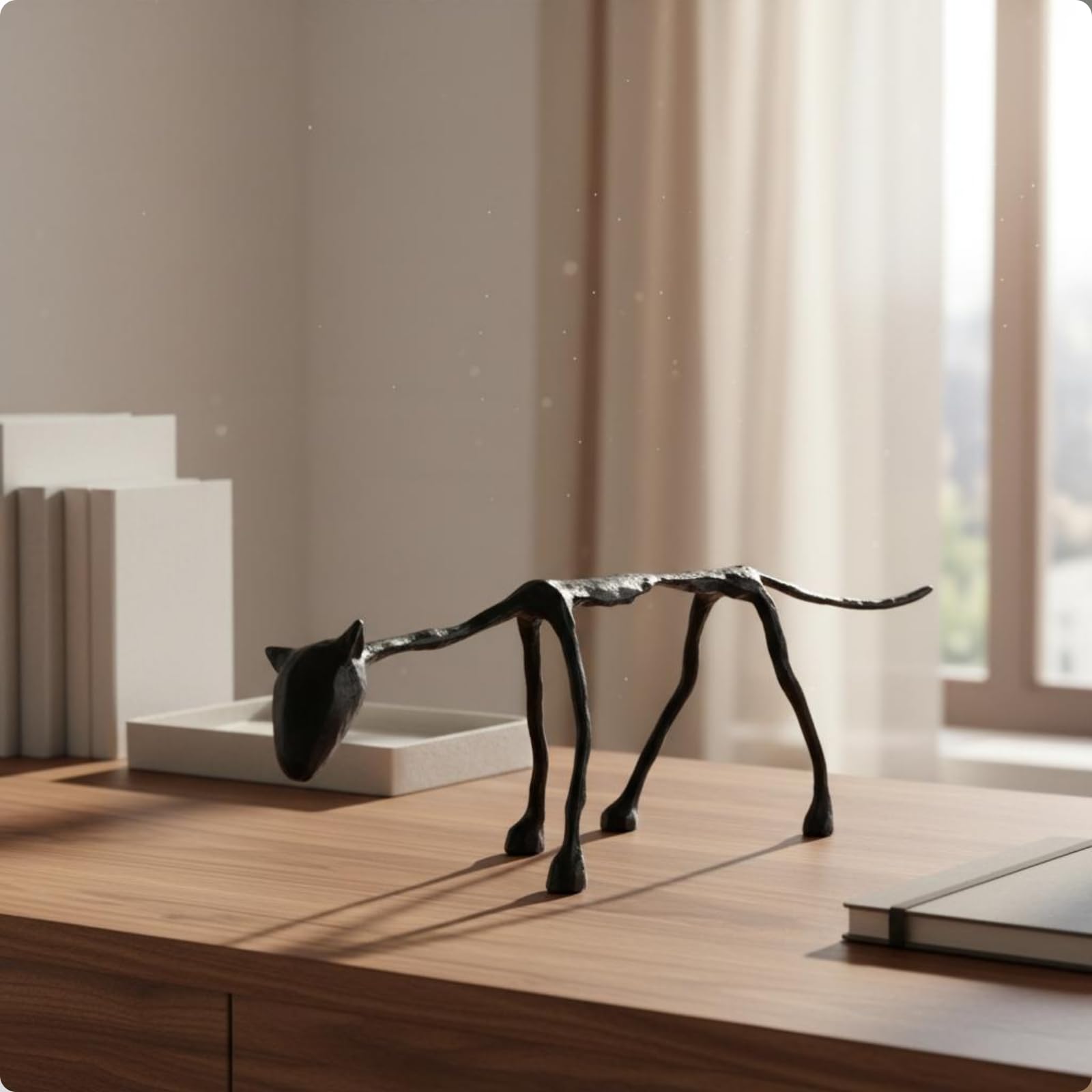 Scultura Cane in Metallo Design Artistico Statua da Tavolo Verniciato a Fuoco Decorazione Casa per Soggiorno, Studio