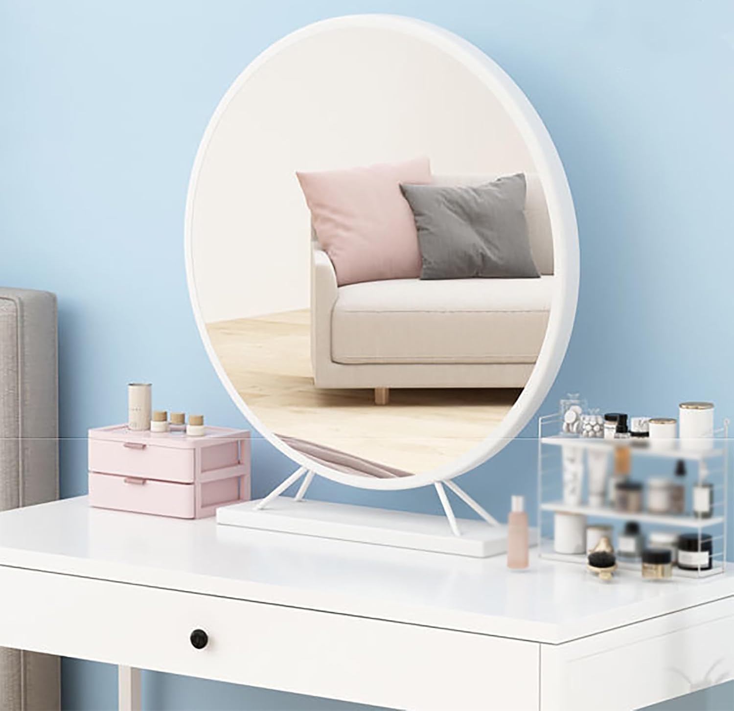 Espejo de maquillaje con luz LED de tocador redondo de 50 cm y 3 tonos montado en pared o mesa