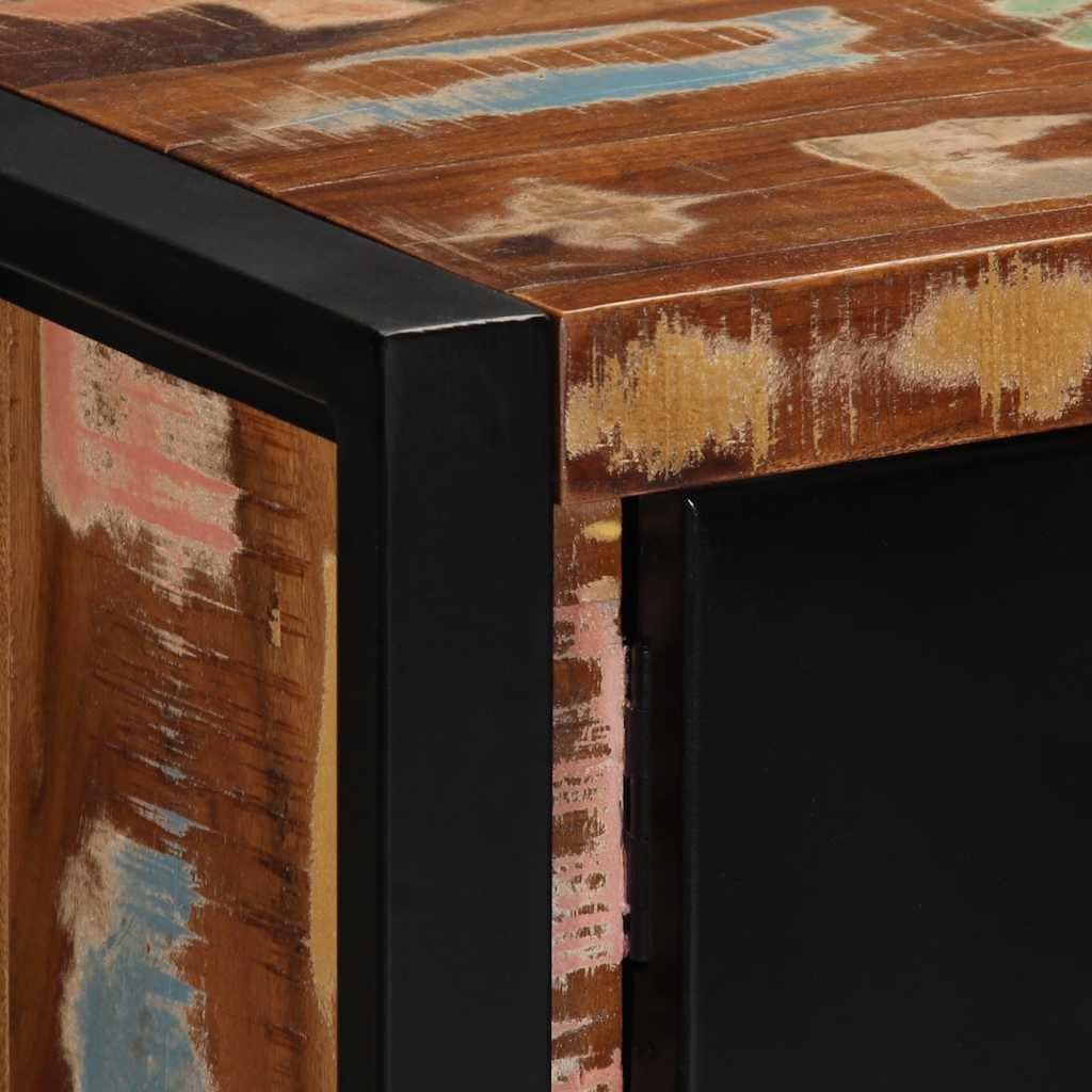 Mobile TV 80 x 30 x 35 cm, in legno massiccio anticato con maniglie in metallo e struttura in ferro, credenza bassa con vano portaoggetti, cassetto, scaffale per soggiorno, camera da letto