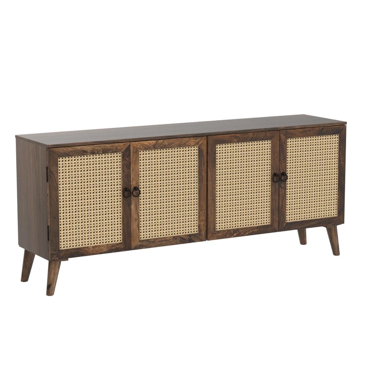 OCTANGLE Sheesham Wood 4 Door Rattan Cane Sideboard and Cabinet for Living Room Wooden Storage Cabinet Organizer (Teak Finish)-picture-17