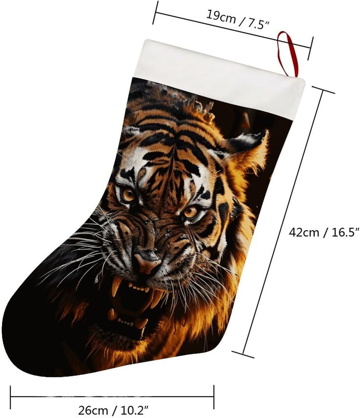Christmas Stockings - Ferocious Tiger Large Xmas Socks, Soft Plush Fireplace Stocking with Hanging Loop, Santa Holiday Decor for Family Party Christmas Tree Decorations image 2