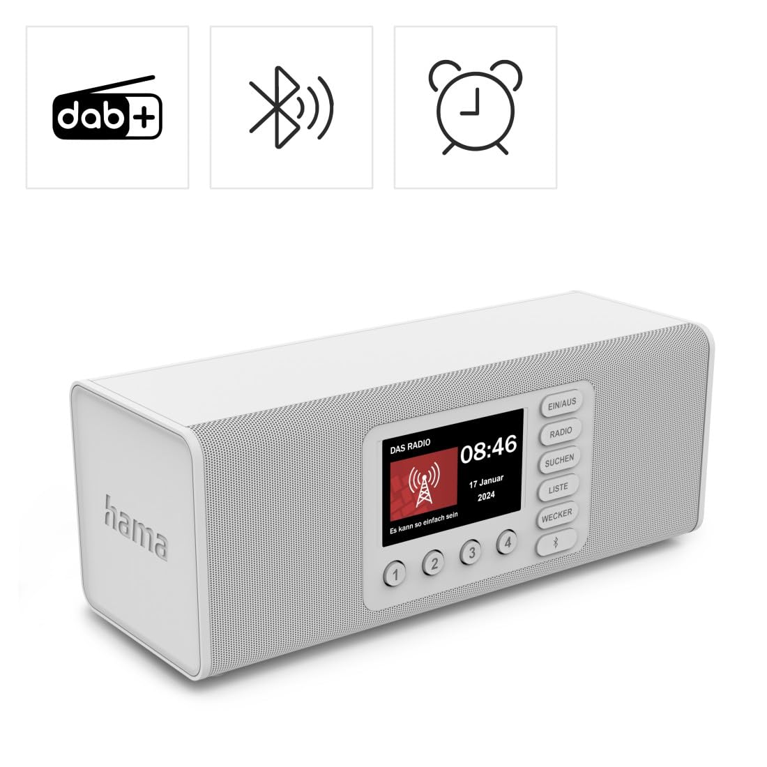 Hama Digitalradio, mit großem Display, DAB+/FM/Bluetooth zum Streamen | Küchenradio weiß, Radiowecker, Stereo-Radio, ideal als Seniorenradio mit einfacher Bedienung, kleines Radio mit gutem Empfang