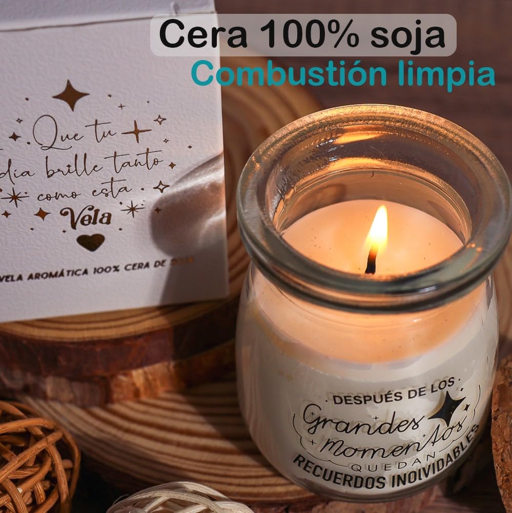 Pack de 6 a 30 uds, Velas aromáticas, Velas de cera de soja, tapa de corcho, mensajes de agradecimiento, 7,5 x 5,5 cm, detalles para boda, Regalantes (30, Compartir)