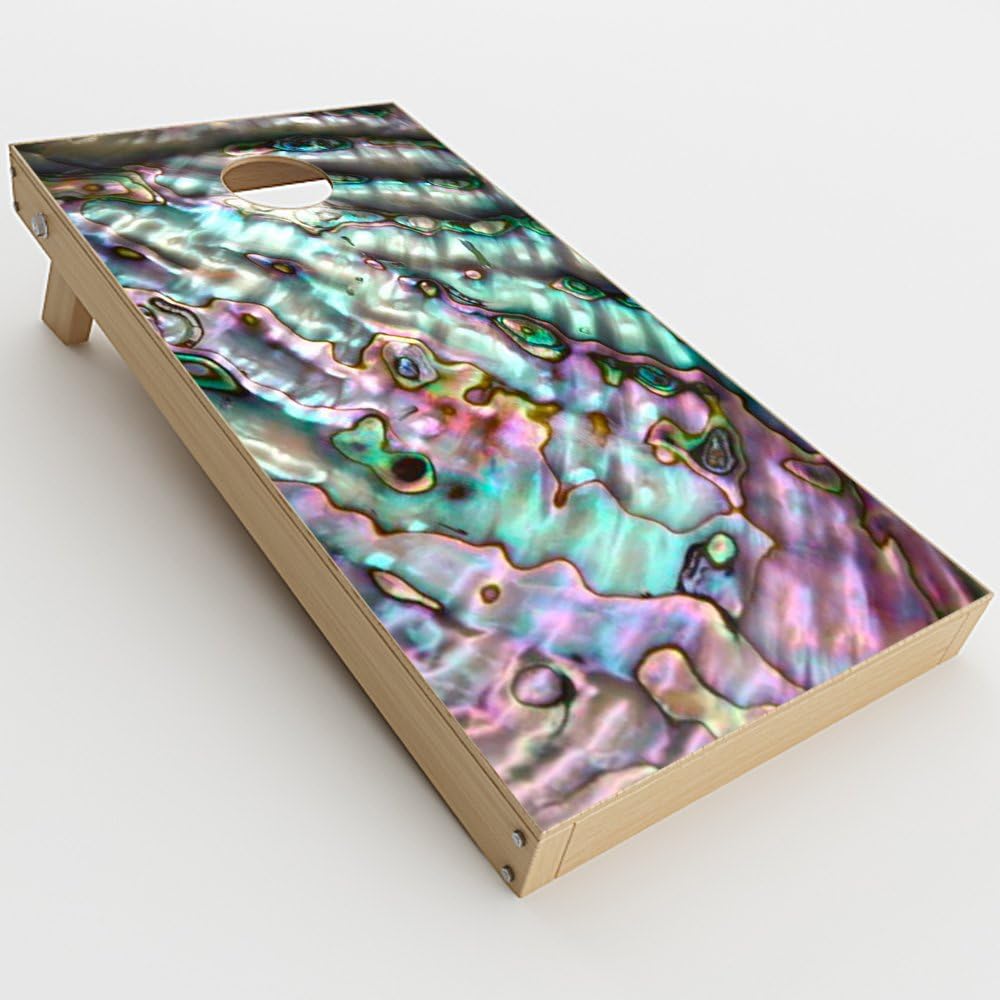 Skin Decal Vinyl Wrap for Cornhole Game Board Bag Toss (2xpcs.) Skins Stickers Cover/Abalone Pink Green Purple Sea Shell