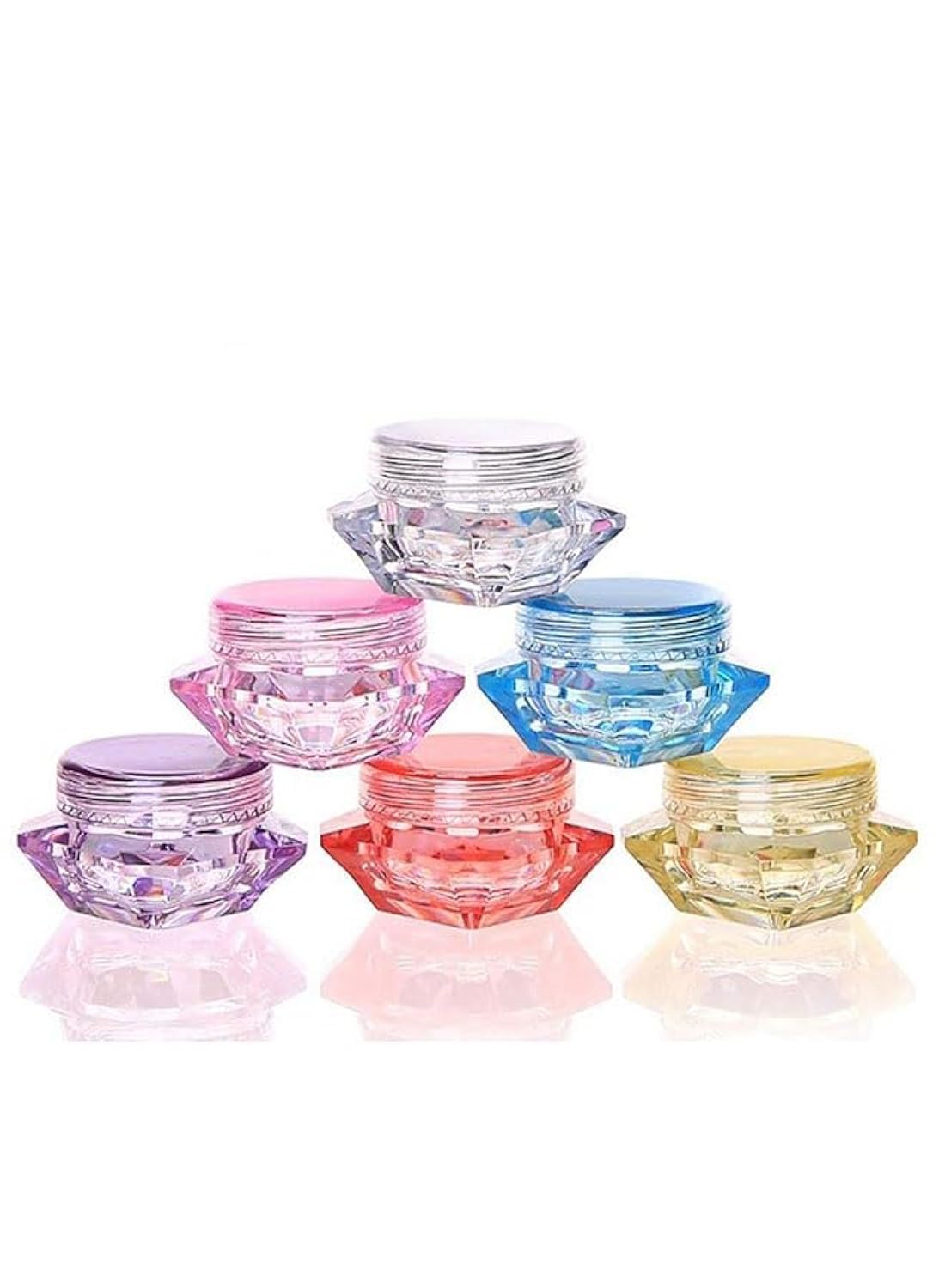Tazweeq 6 Pcs 5 Gram/5 ML Cosmetic Sample Empty Container Plastic Clear Cosmetic Pot Jars with Lids Diamond-shape Makeup Jars Bottles for Eye Shadow Nails Powder Jewelry,Mix-Color