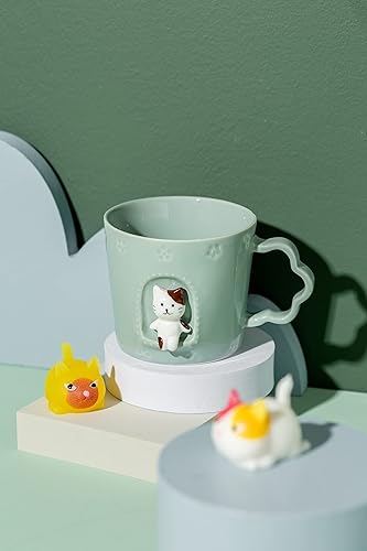 Miniatura 6 de DIHOclub Taza de cerámica con diseño de gato con ventana y animales, hecha a mano, regalo de vacaciones y cumpleaños para hija, hijo, niños, 9 onzas