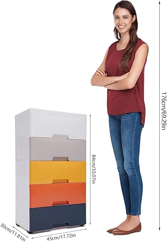 Miniatura 4 de Cajones de almacenamiento de 5 cajones de plástico con 4 ruedas giratorias, almacenamiento de cajones de plástico adecuado para almacenar libros,