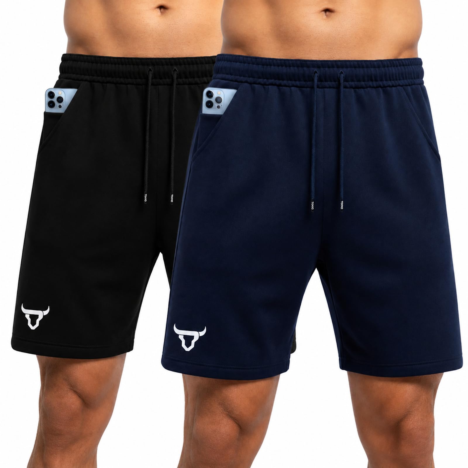 TORO ACTIVA Confezione da 2 pantaloncini da corsa da uomo, con tasche laterali invisibili con cerniera, coulisse in vita regolabile, pantaloncini da allenamento leggeri