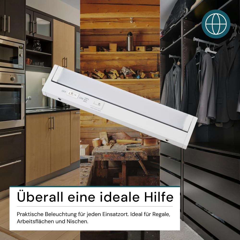 LUXULA LED Unterbauleuchte schwenkbar 30cm, Schrankbeleuchtung mit Schalter IP20, dimmbar 2700K 4000K 6000K, 29,7x6,1x2,4 cm, 4W, 400lm, Unterbau LED Lichtleiste Weiß, Küchenlampe