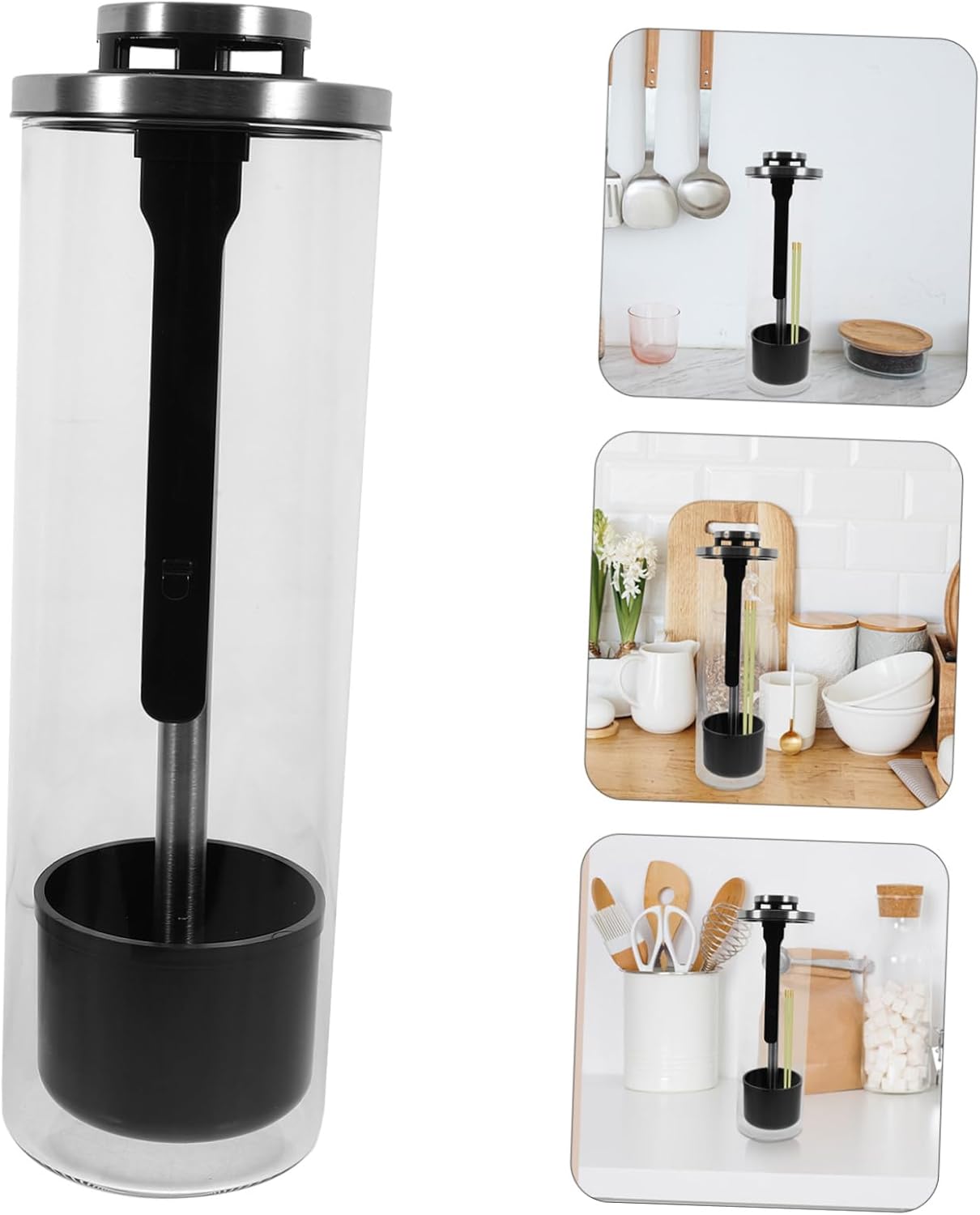 Glass Chopstick Holder Stainless Steel Silicone Utensil Holder for Kitchen
