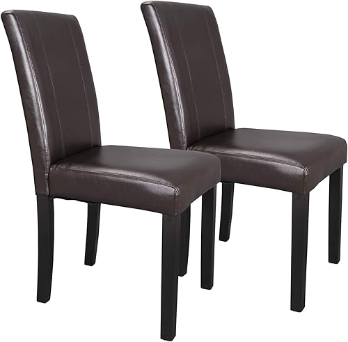 Miniatura 10 de ZenStyle Silla de comedor, sillas de comedor con cojín de poliuretano, silla Parson acolchada de cuero sintético con patas de madera para cocina,