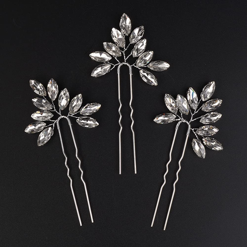 Chargances 3pcs Bride Silver Crystal Hair Pins Wedding Rhinestone Hair Pins Boho Dainty Handmade Hair Accessories for Women and Girls (Silver) - Image 4