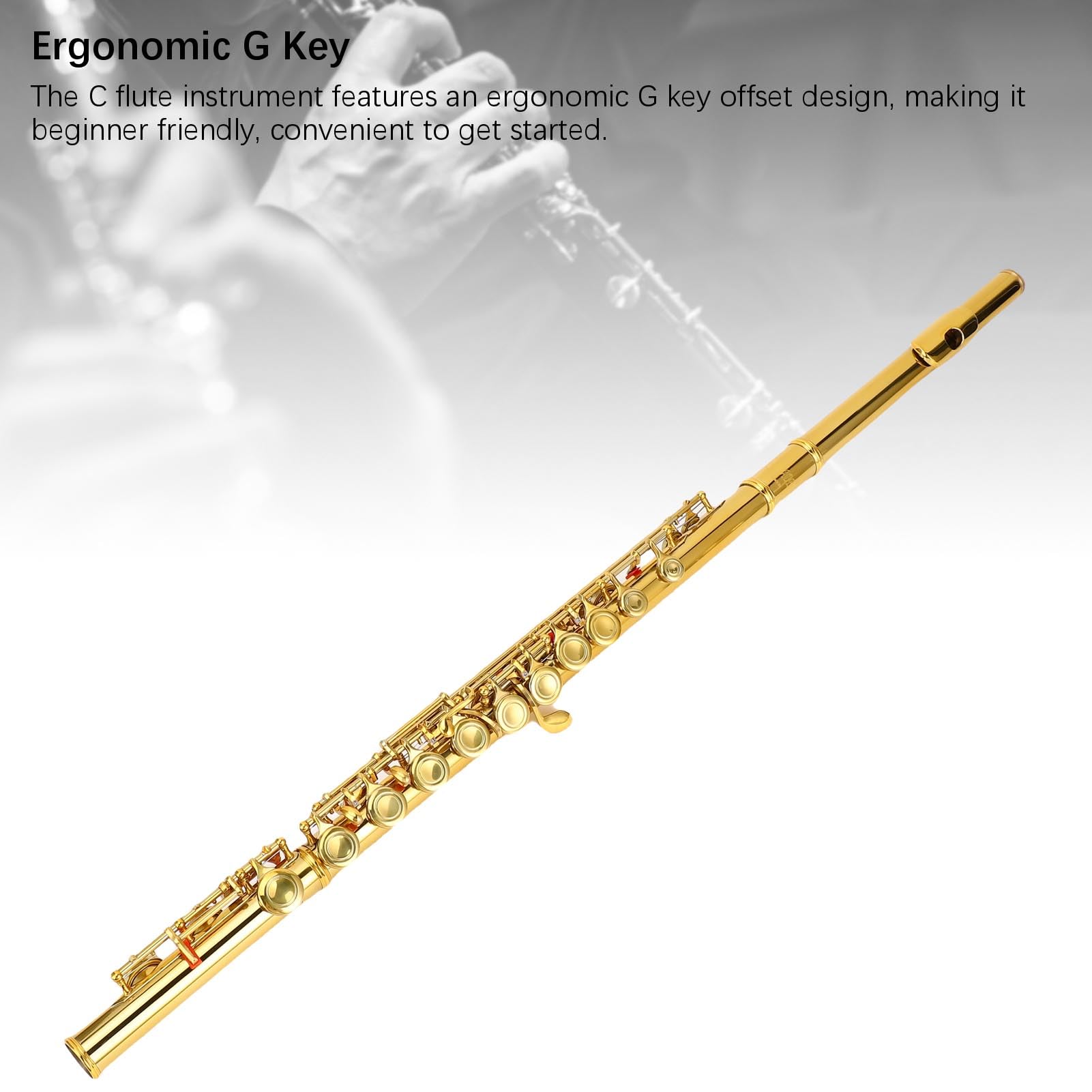Flauto in Do, 16 Tasti a Foro Chiuso in Cupronichel per Principianti Ergonomico Tasto G Offset Diviso Tasto Mi con Pacchetto Completo di Accessori per Lezioni, Feste, Orchestra