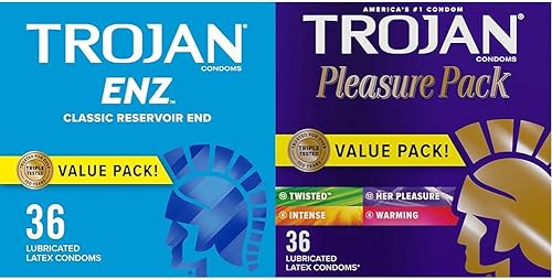 TROJAN ENZ - Preservativos lubricados, condones de látex y paquete de placer, varios condones lubricados, paquete económico, 36 unidades