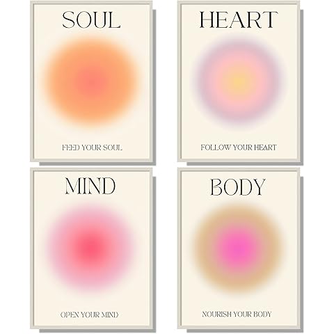 NCYEL 4 colorful abstract halo posters angel number positive energy inspirational language inspirational wall art bedroom girls room pink decoration living room bedroom apartment hotel dormitory 8x10
