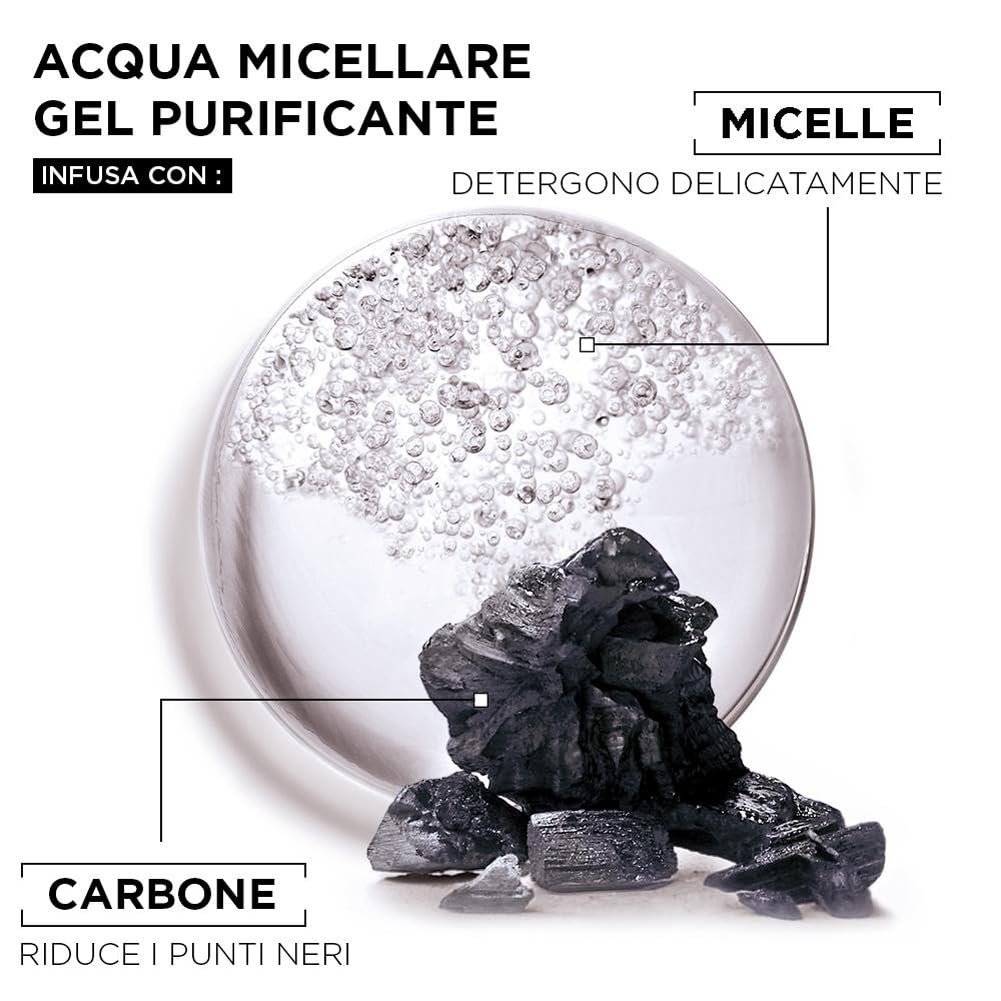 Garnier SkinActive Acqua Micellare Gel Purificante con Carbone, Detergente e Opacizzante, Per Tutti i Tipi di Pelle, Senza Risciacquo, Formula Vegana, 400 ml